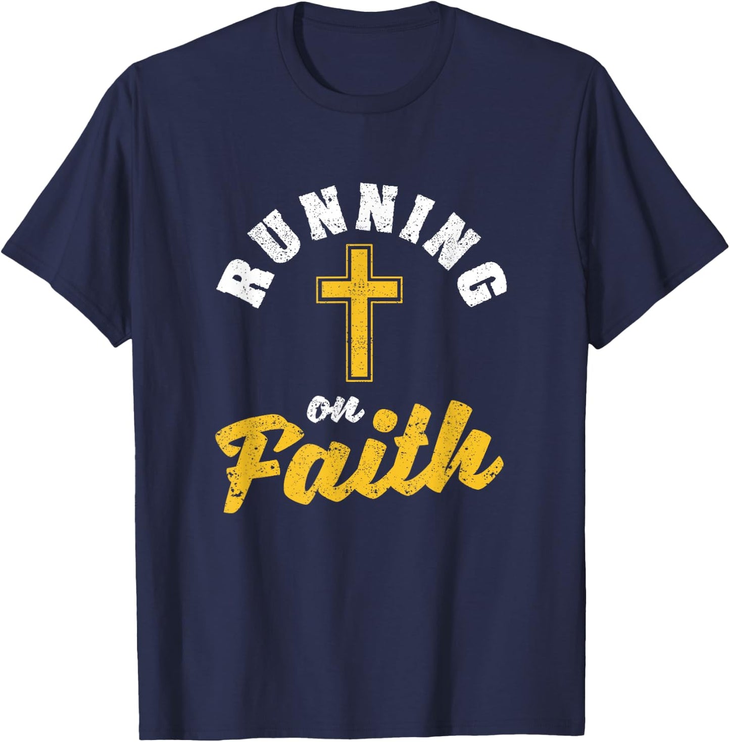 Running On Faith Funny Christian Workout Runner Religious T-Shirt - T-Shirt | Navy