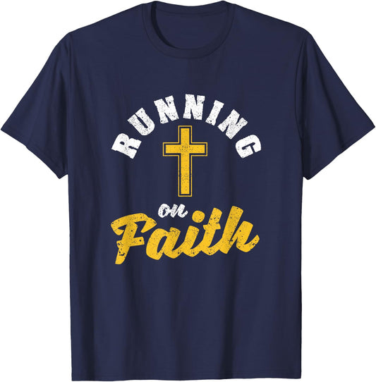 Running On Faith Funny Christian Workout Runner Religious T-Shirt - T-Shirt | Navy