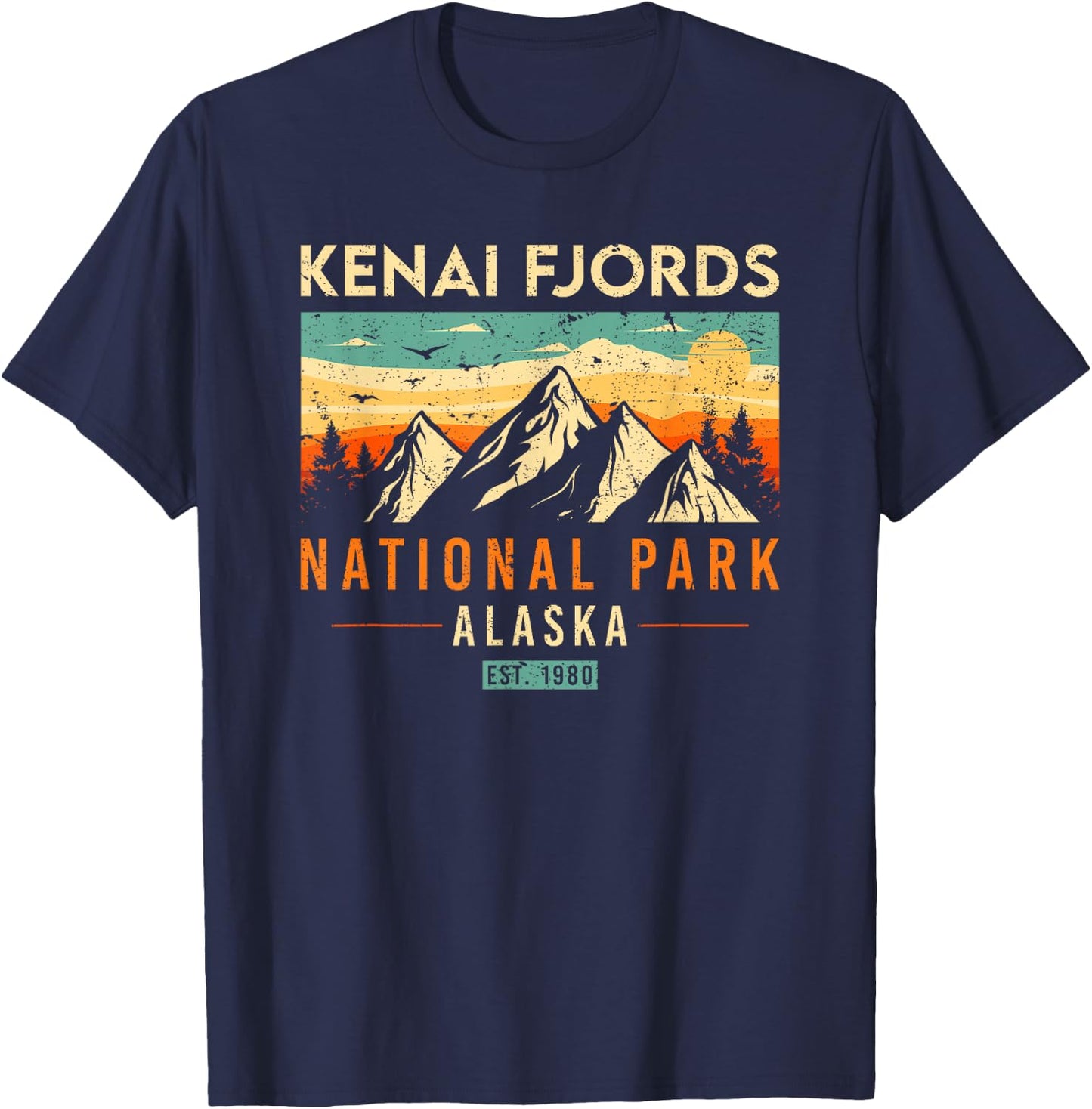 Kenai Fjords Est. 1980 Retro Alaska National Park T-Shirt - T-Shirt | Navy