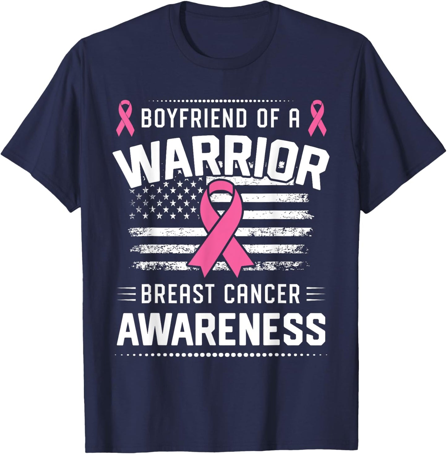 Boyfriend Of A Warrior Breast Cancer Awareness Boyfriend T-Shirt - T-Shirt | Navy