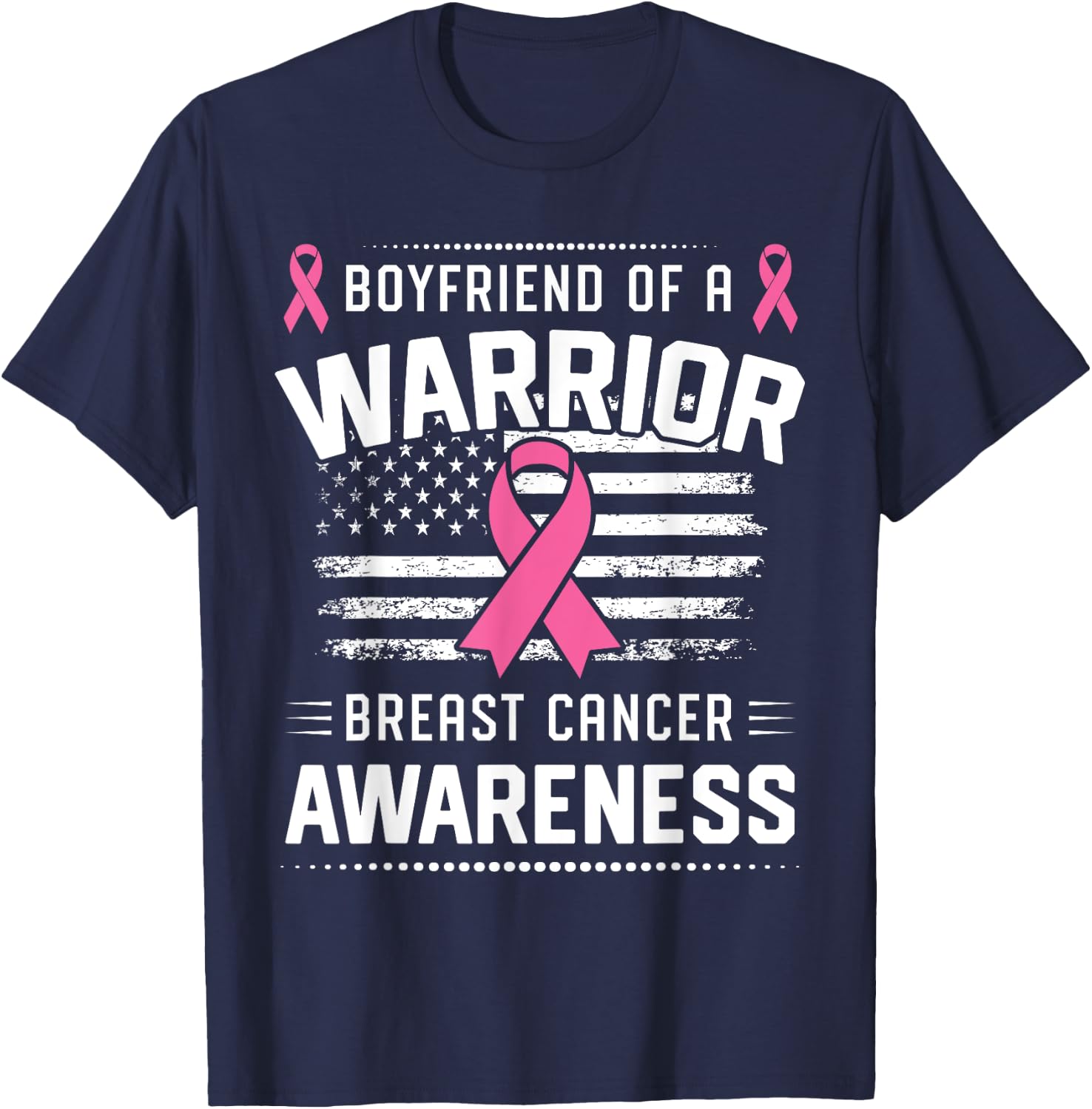Boyfriend Of A Warrior Breast Cancer Awareness Boyfriend T-Shirt - T-Shirt | Navy