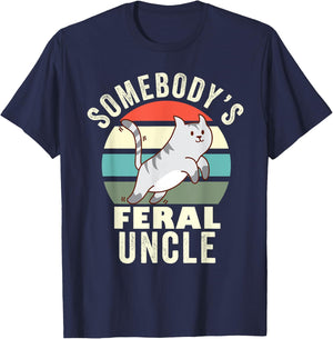Somebody's Feral Uncle Wild Family Retro Cat New Uncle Men Women T-Shirt - T-Shirt | Navy