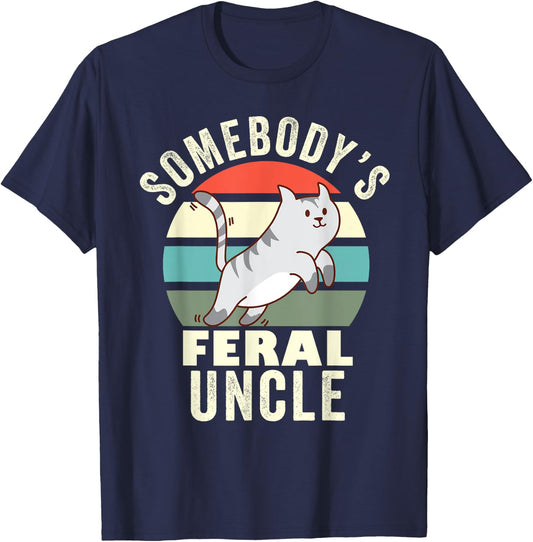Somebody's Feral Uncle Wild Family Retro Cat New Uncle Men Women T-Shirt - T-Shirt | Navy
