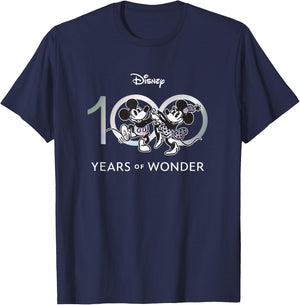 Disney 100 Years of Wonder Mickey & Minnie Dancing Retro Short Sleeve , Black, Small T-Shirt - T-Shirt | Navy