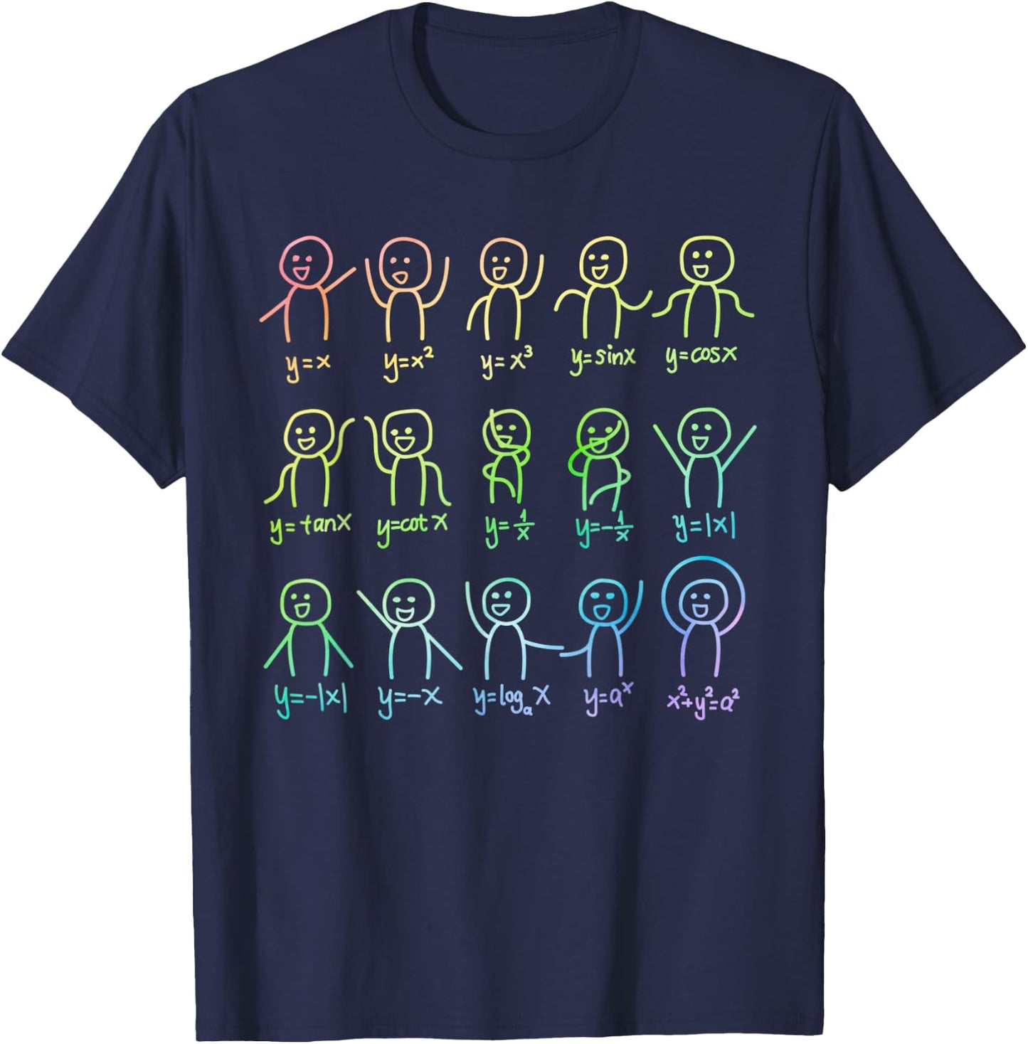 Algebra Dance Stick Figure with Mathematical Graphs T-Shirt - T-Shirt | Navy