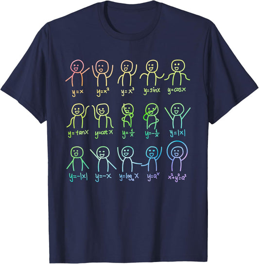 Algebra Dance Stick Figure with Mathematical Graphs T-Shirt - T-Shirt | Navy