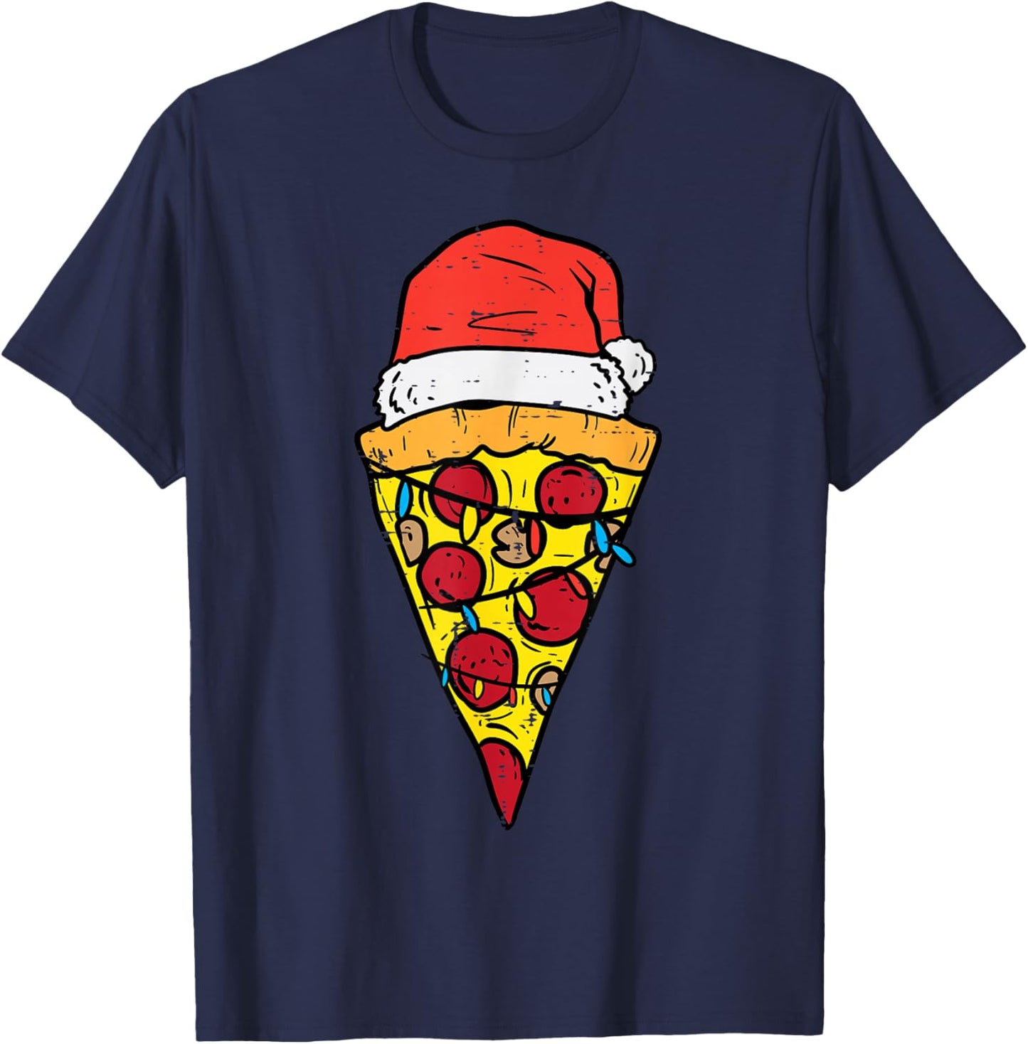 Christmas Pizza Slice Santa Funny Xmas Food Men Women Kids T-Shirt - T-Shirt | Navy