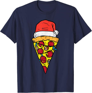 Christmas Pizza Slice Santa Funny Xmas Food Men Women Kids T-Shirt - T-Shirt | Navy