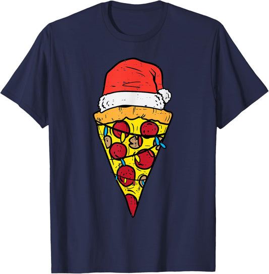Christmas Pizza Slice Santa Funny Xmas Food Men Women Kids T-Shirt - T-Shirt | Navy