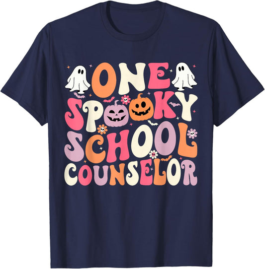 One Spooky School Counselor Halloween Teacher Counseling T-Shirt - T-Shirt | Navy
