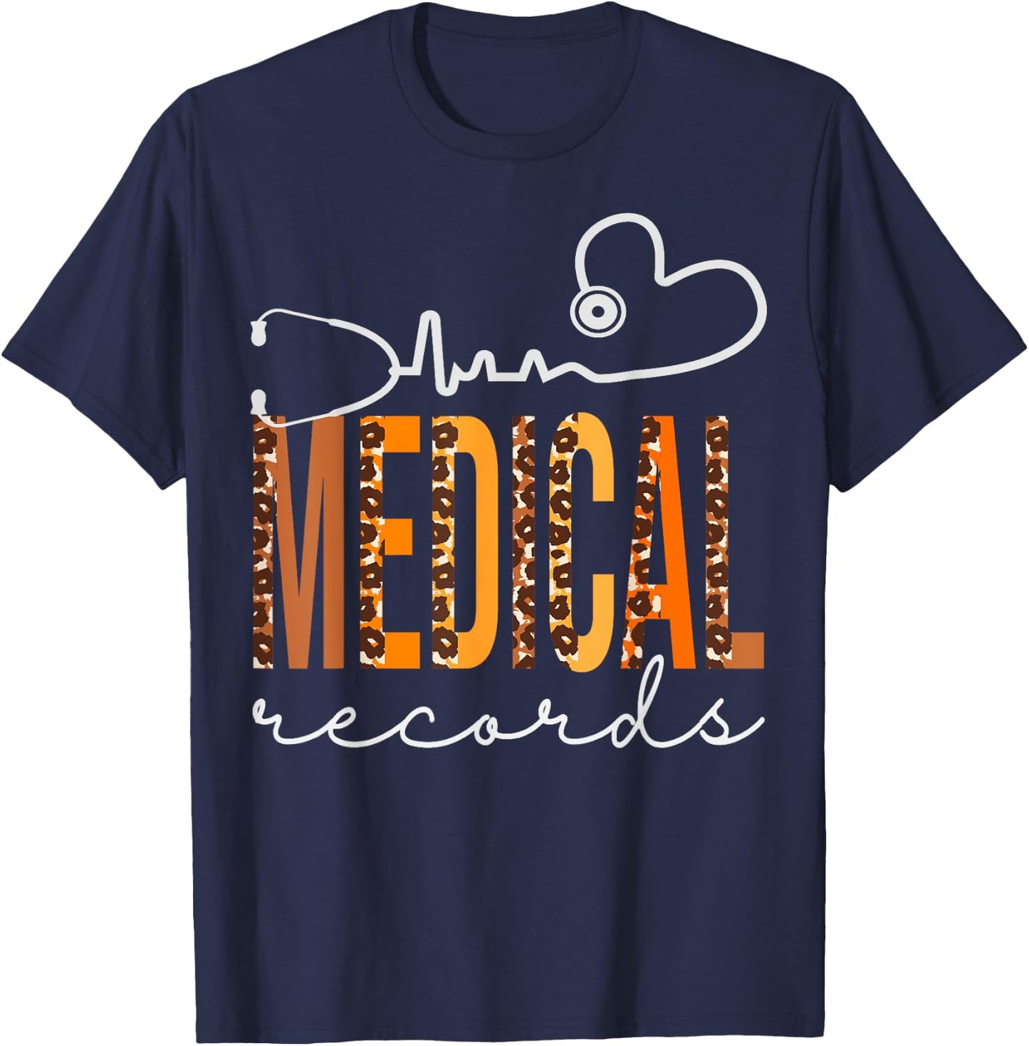 Medical Records Leopard Heartbeat Appreciation Women Fall T-Shirt - T-Shirt | Navy