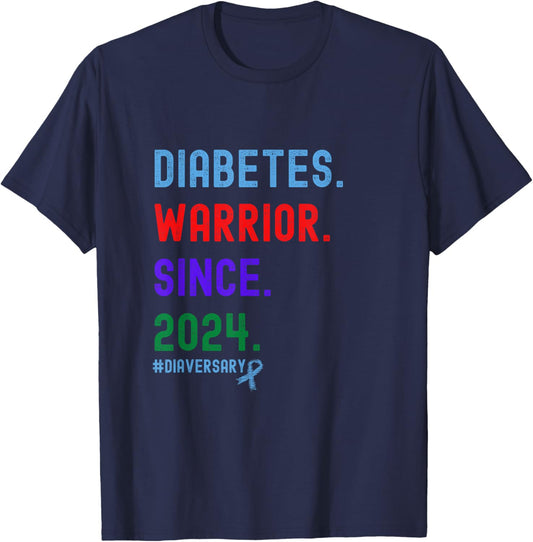 Diaversary, Diabetes Warrior Since 2024 T-Shirt - T-Shirt | Navy