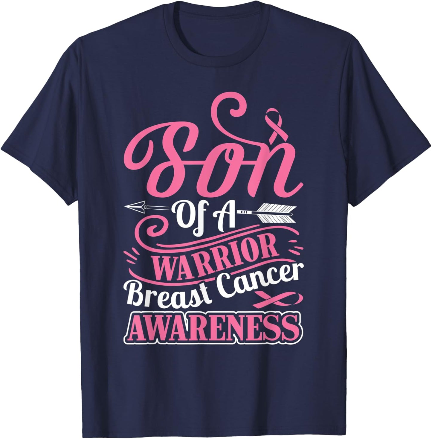 pink ribbon breast cancer awareness Son of warrior boys men T-Shirt - T-Shirt | Navy