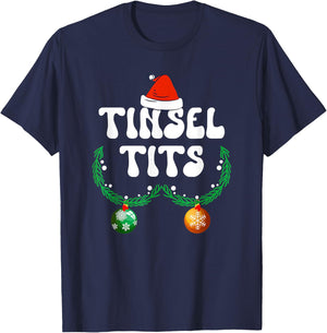 Jingle Balls Tinsel Tits Couple Chestnuts Christmas Pajamas T-Shirt - T-Shirt | Navy