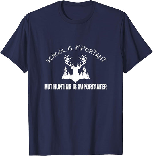 School Is Important But Hunting Is Importanter Kids Youth T-Shirt - T-Shirt | Navy