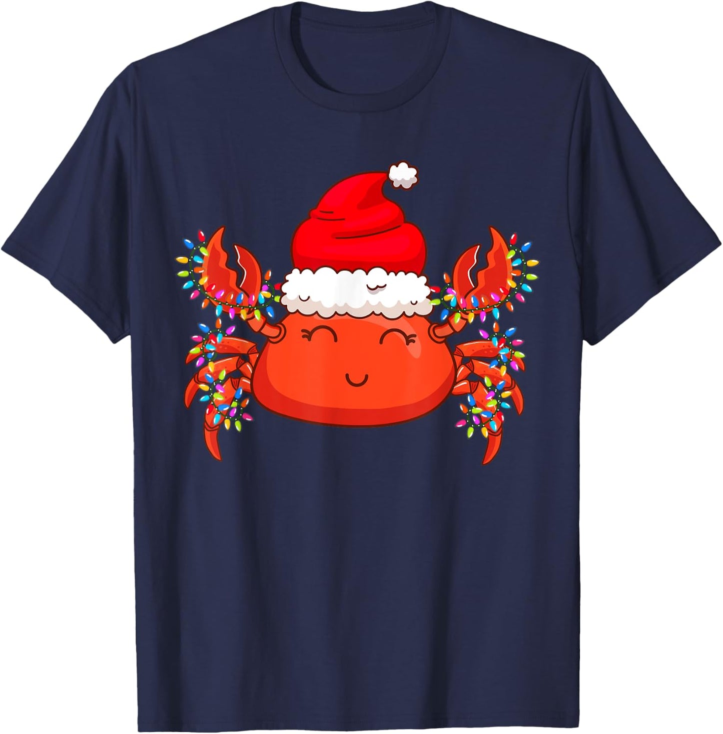 Christmas Lights Crab Wearing Xmas Hat - Cute Crab Lover T-Shirt - T-Shirt | Navy