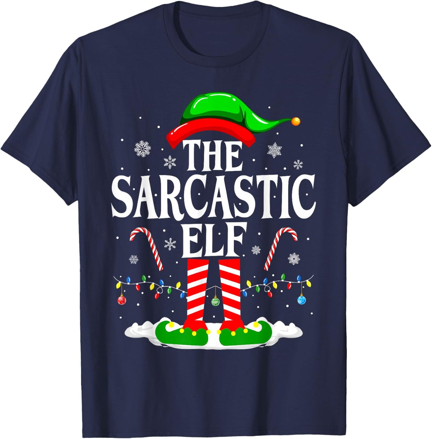 The Sarcastic Elf Xmas Funny Matching Family Group Christmas T-Shirt - T-Shirt | Navy