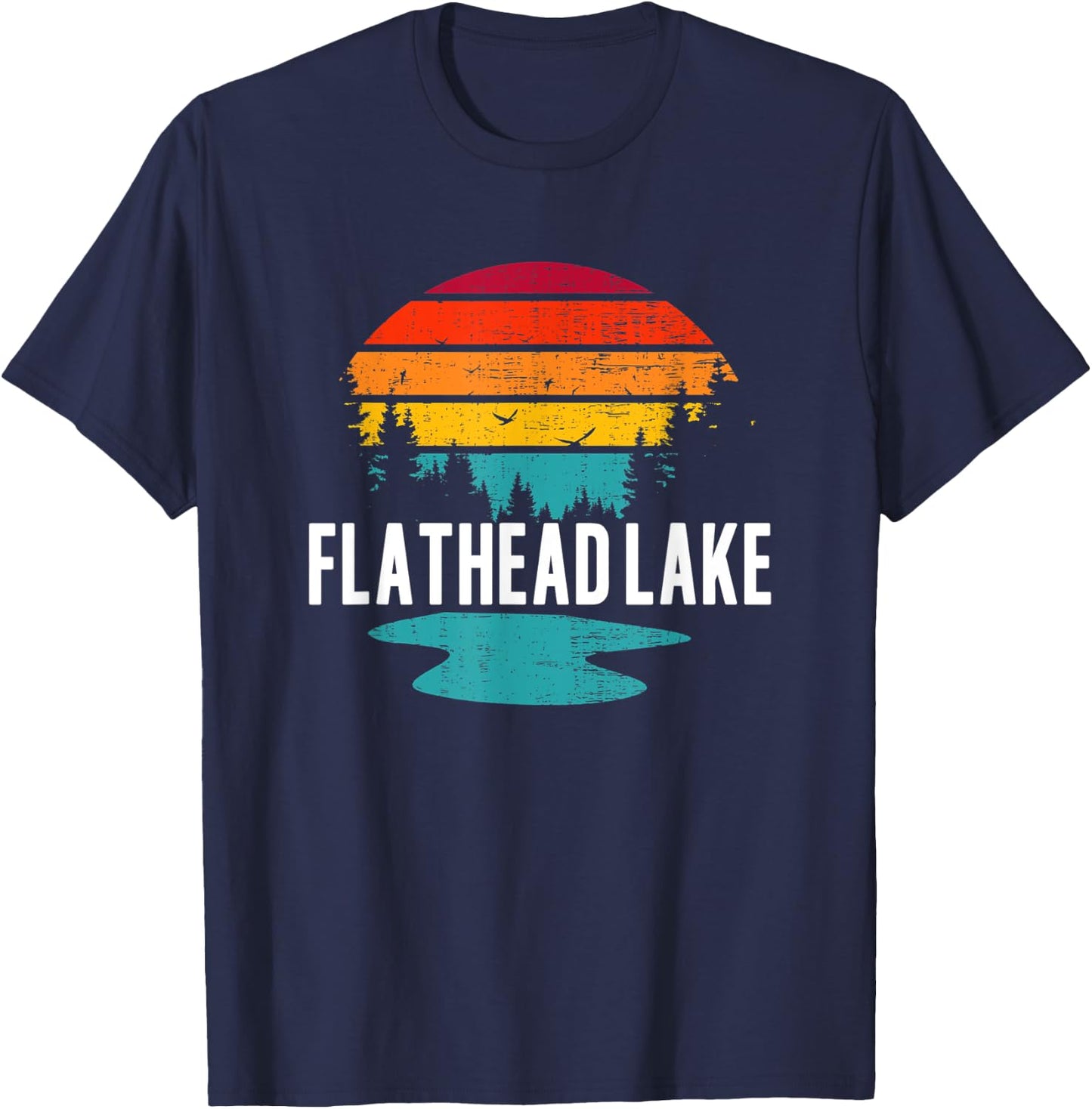Flathead Lake Montana Fishing Vacation Vintage Sunset T-Shirt - T-Shirt | Navy