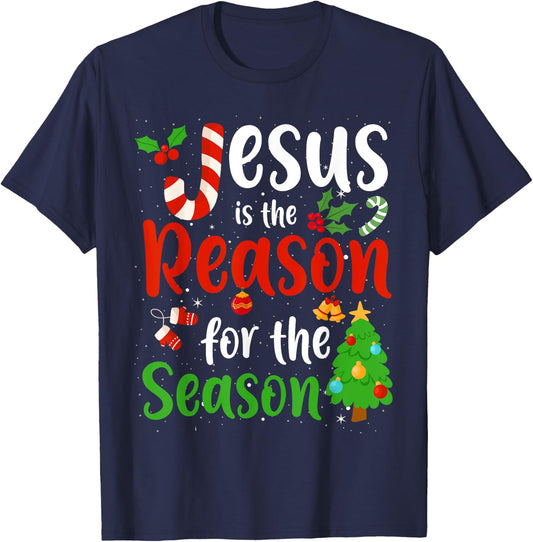 Jesus is the reason for the season Candy Cane Christmas Pjs T-Shirt - T-Shirt | Navy