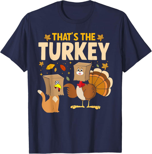 Thanksgiving Funny Fake Cat Turkey Cat Owner Holiday Women Kids T-Shirt - T-Shirt | Navy