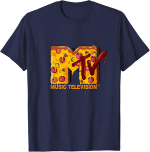 Mademark x MTV - The original MTV Logo with a Pizza for Pizzalover T-Shirt - T-Shirt | Navy