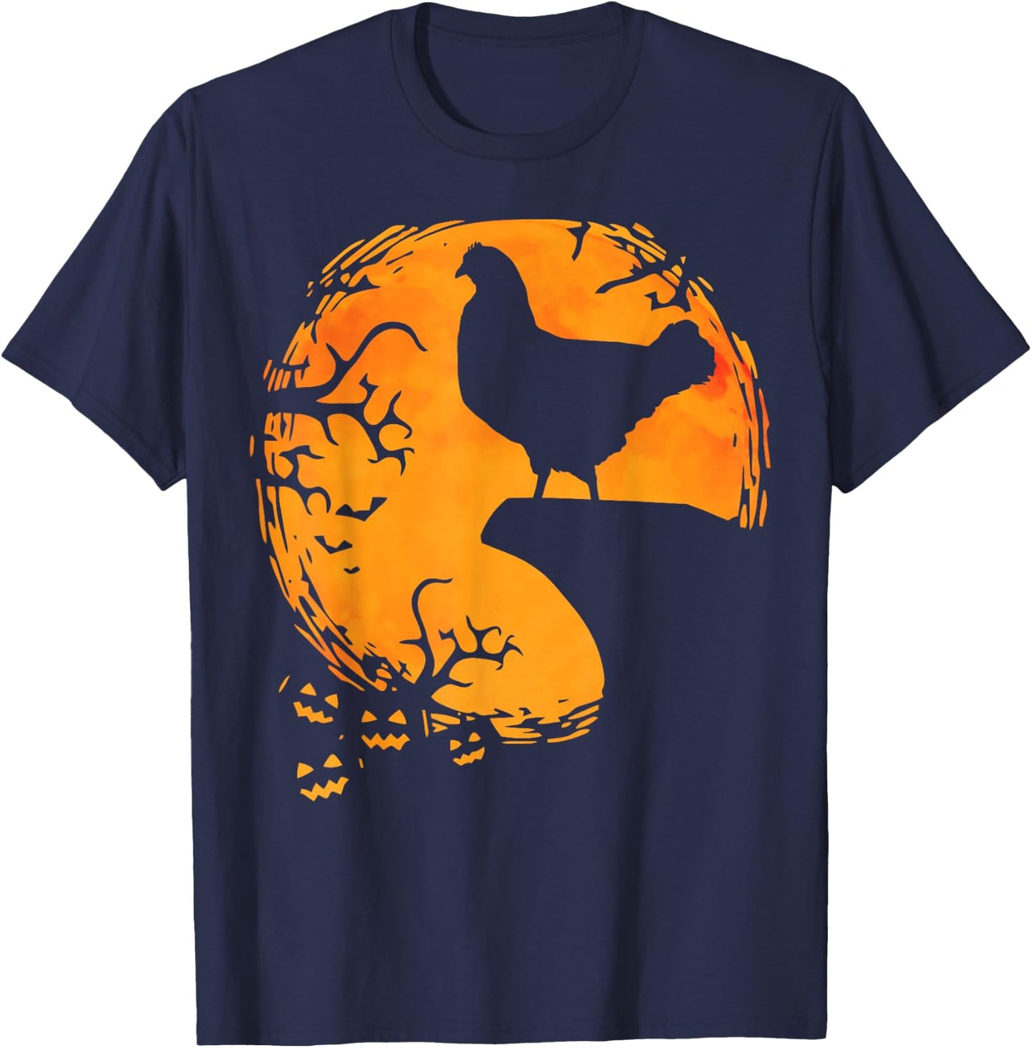 Funny Chicken Halloween Moon Silhouette Spooky Chicken Lover T-Shirt - T-Shirt | Navy