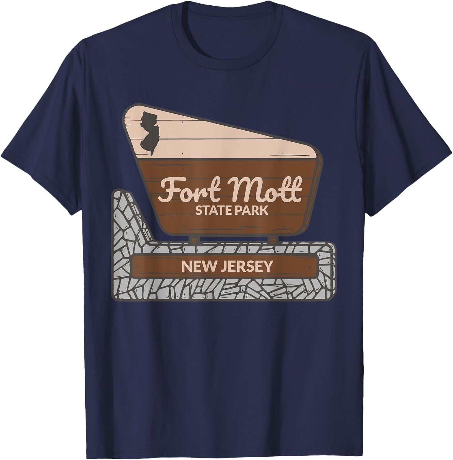 Fort Mott State Park New Jersey Welcome Sign Souvenir T-Shirt - T-Shirt | Navy