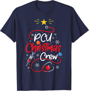 Nurse PCU Christmas Crew Nursing Christmas lights T-Shirt - T-Shirt | Navy