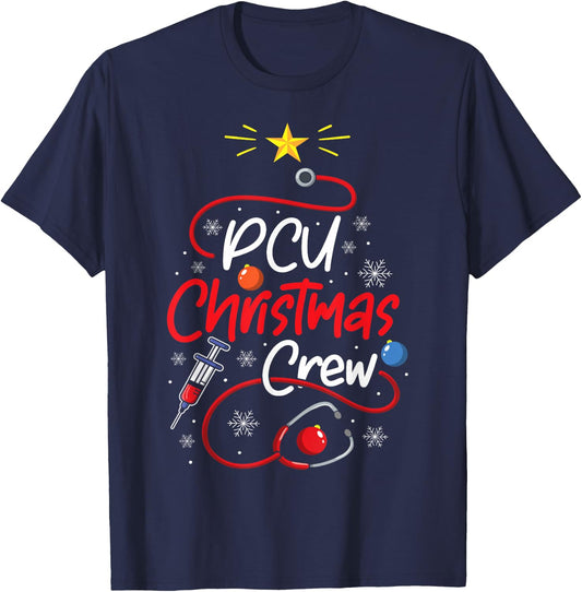 Nurse PCU Christmas Crew Nursing Christmas lights T-Shirt - T-Shirt | Navy