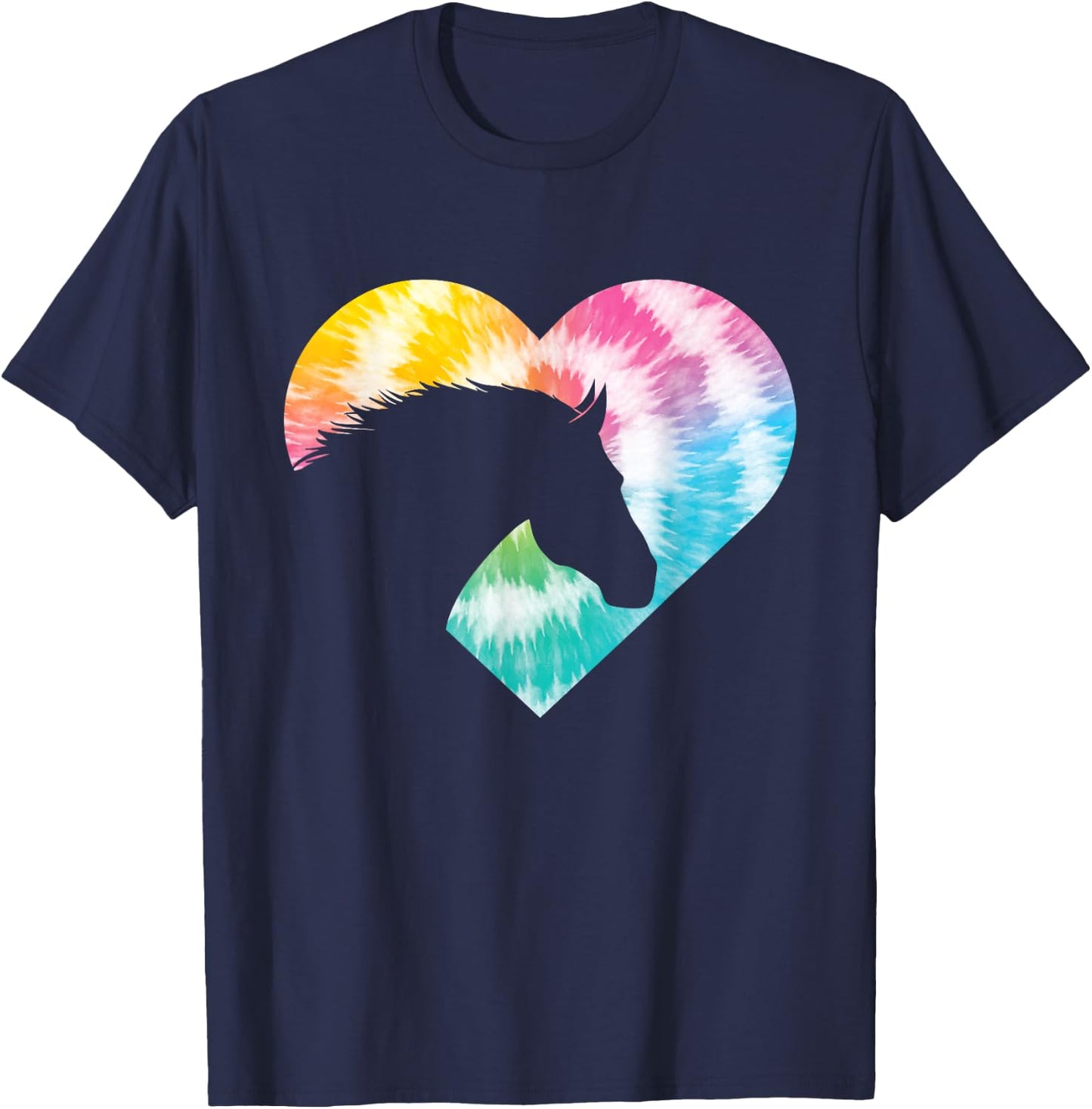 Tie Dye Horse Heart Shaped - Animal Lover Horseback Rider T-Shirt - T-Shirt | Navy