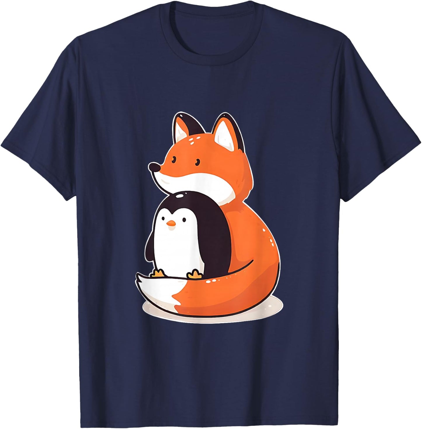 Cute Fox and Penguin Design T-Shirt - T-Shirt | Navy