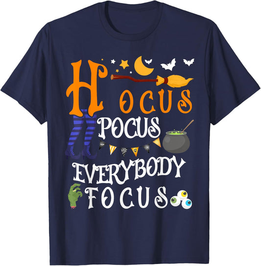 Hocus Pocus Everybody Focus Pumpkin Moon Funny Focus T-Shirt - T-Shirt | Navy