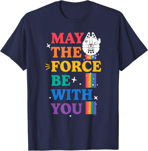 Star Wars Pride May The Force Be With You Rainbow Falcon T-Shirt - T-Shirt | Navy