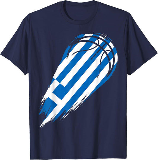 Basketball with flag of Patriotic Greece T-Shirt - T-Shirt | Navy