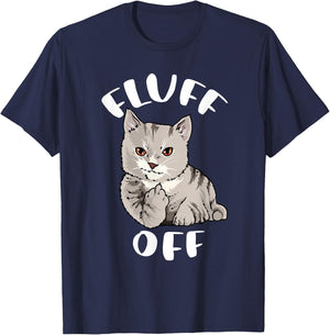 Funny Cat Flipping Off Middle Finger Fluff Off Anti People T-Shirt - T-Shirt | Navy