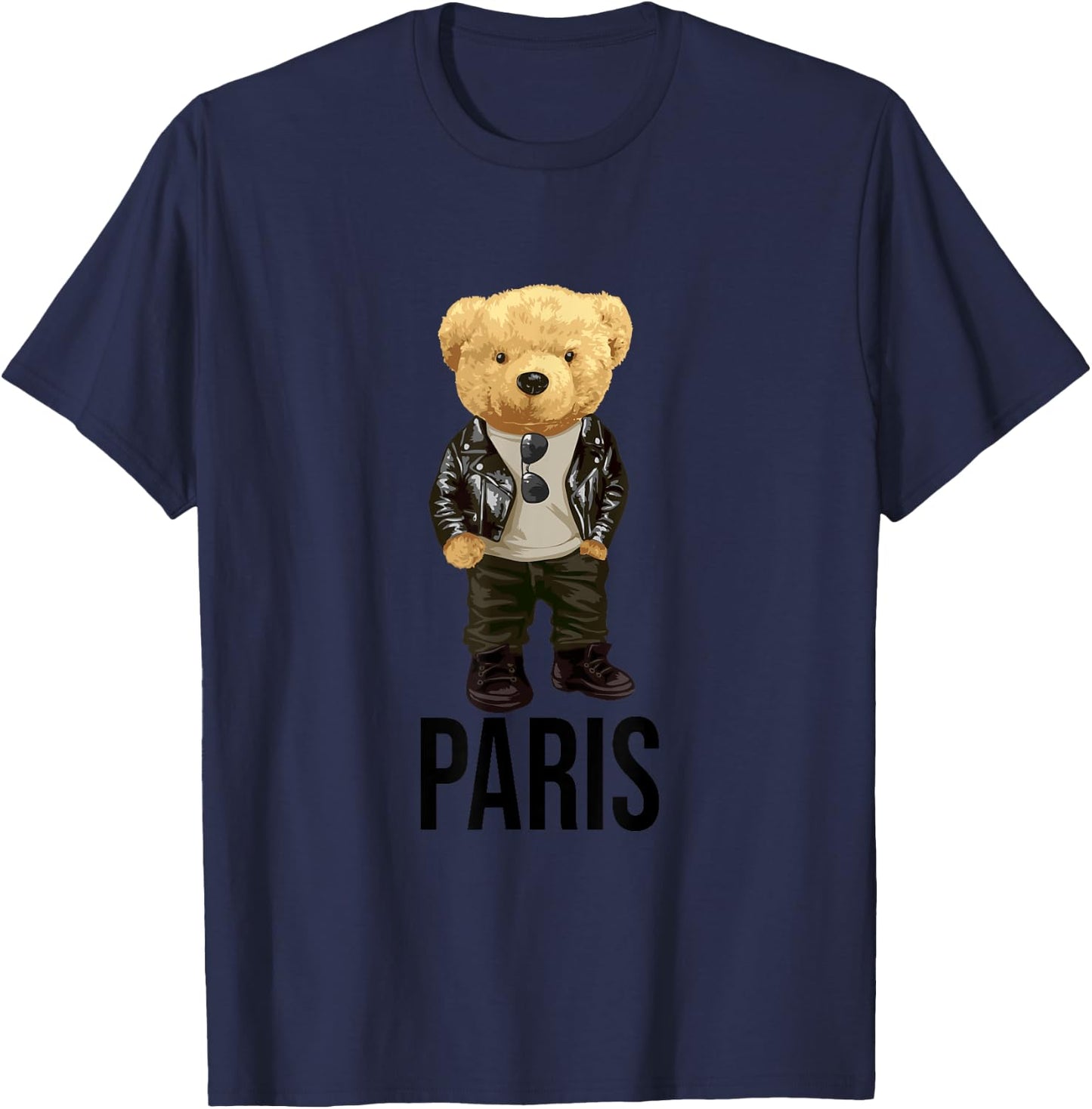Cool Teddy Bear in Paris France Illustration Graphic Designs T-Shirt - T-Shirt | Navy