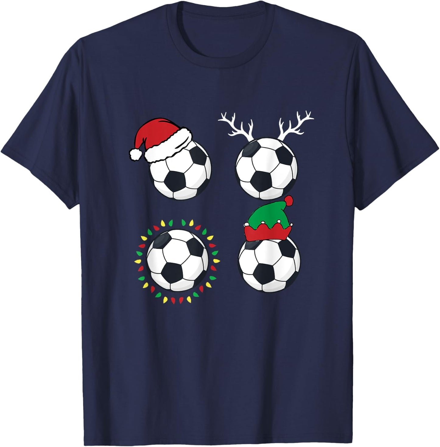 Soccer Ball Santa Hat Elf Reindeer Christmas Pajama X-Mas T-Shirt - T-Shirt | Navy