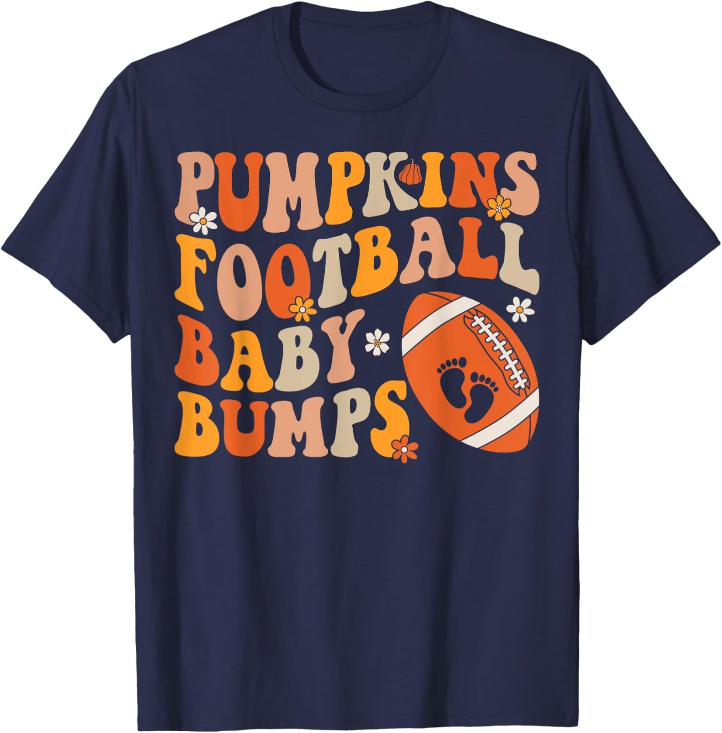 Pumpkins Football Baby Bumps Pregnancy Announcement Fall T-Shirt - T-Shirt | Navy