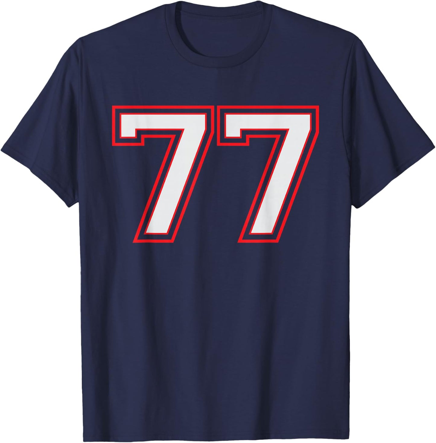 Red Number 77 Sports Player Jersey Fun Game Winner #77 Lucky T-Shirt - T-Shirt | Navy
