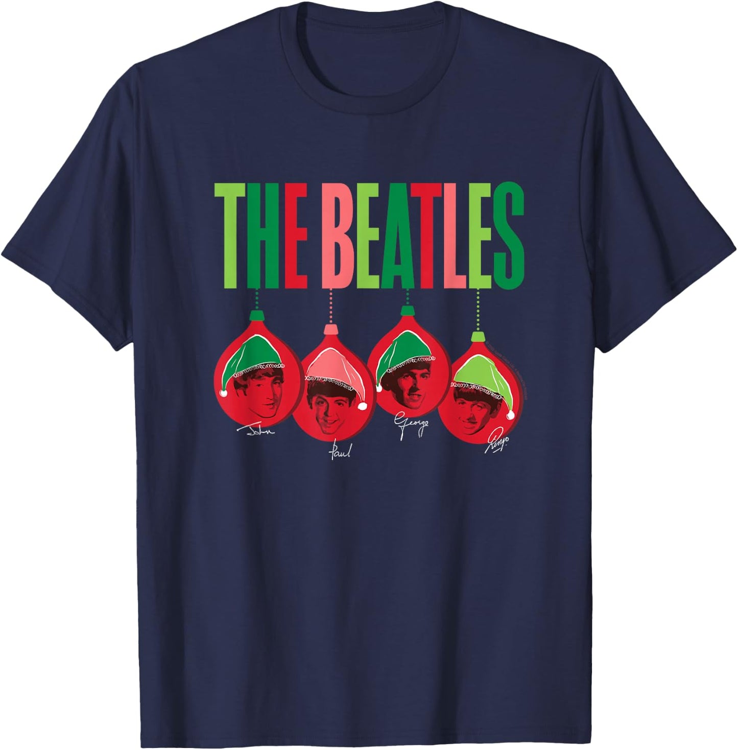 The Beatles - Christmas Santa Ornaments with Band Members T-Shirt - T-Shirt | Navy