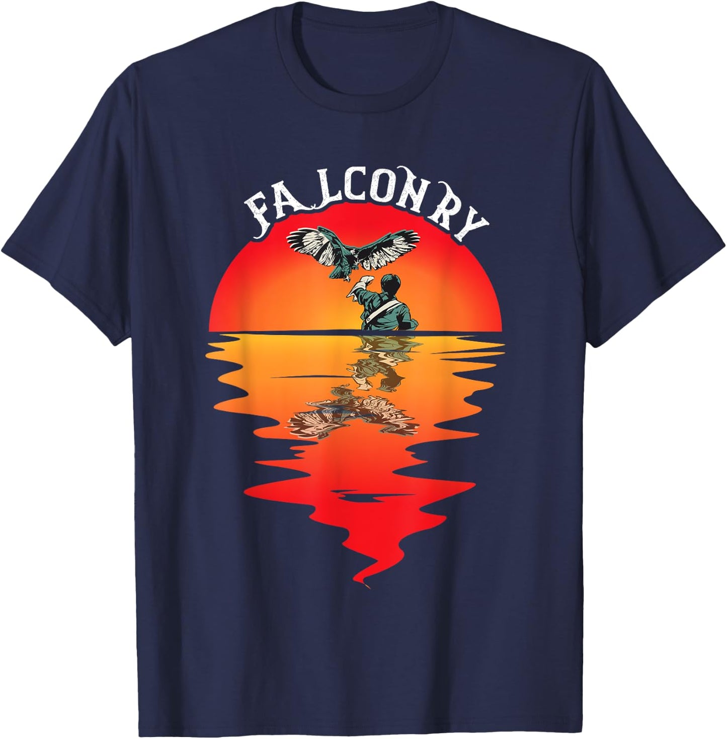 Falconry Vintage Sunset Falcon Trainer Falconer Birder T-Shirt - T-Shirt | Navy