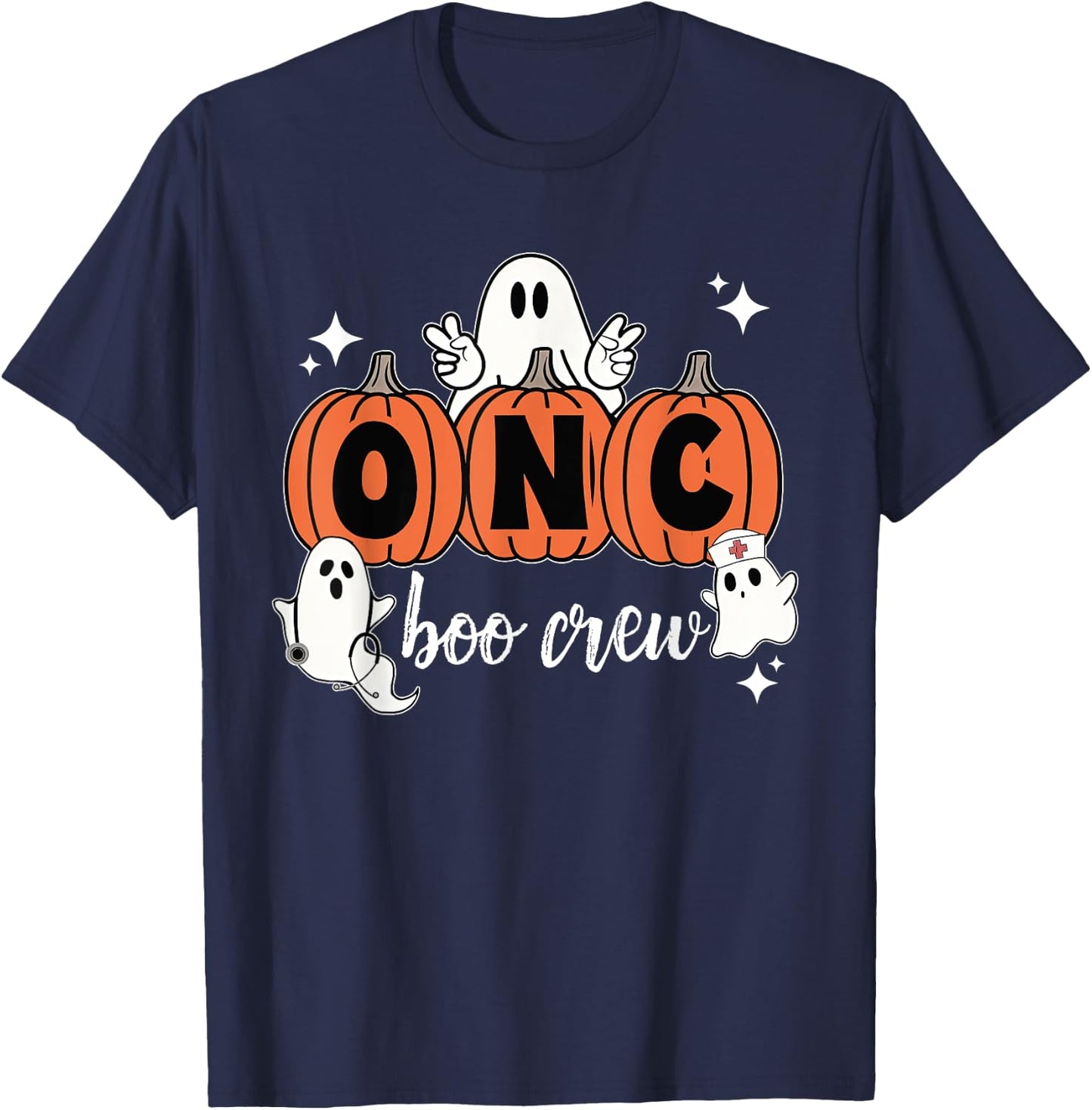 Halloween Oncology ONC Boo Crew Pumpkin Ghost One Spooky ONC T-Shirt - T-Shirt | Navy