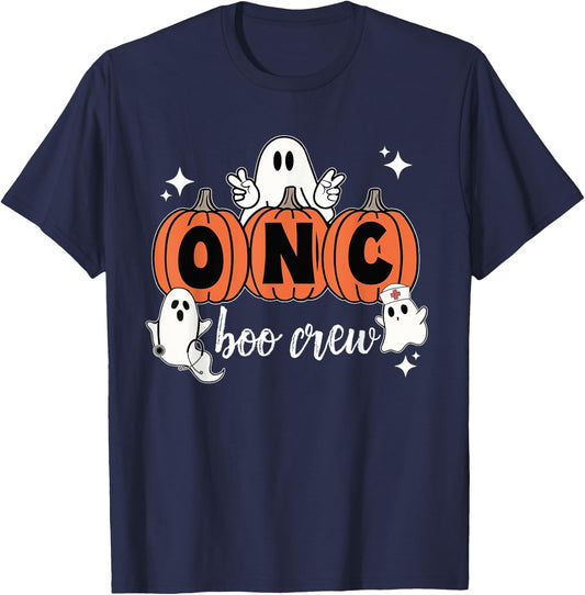 Halloween Oncology ONC Boo Crew Pumpkin Ghost One Spooky ONC T-Shirt - T-Shirt | Navy