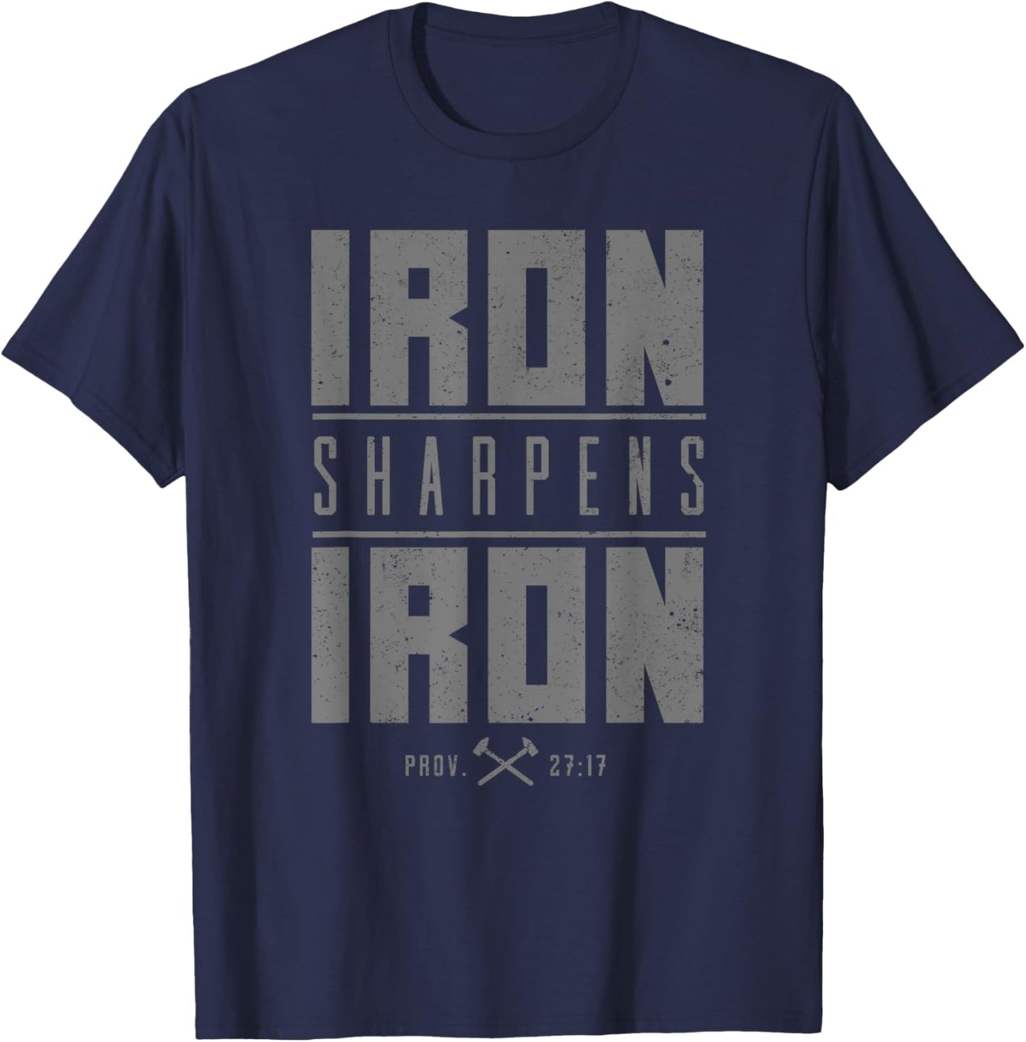 Iron Sharpens Iron Christian Men Bible Scripture Gym Workout T-Shirt - T-Shirt | Navy