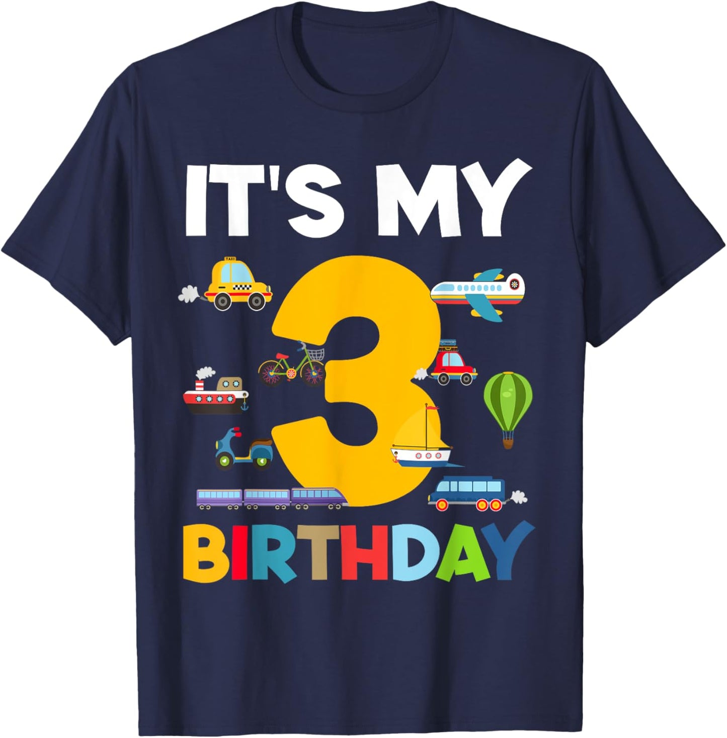 3rd Birthday Transportation Toddler Boy kid 3 Years Birthday T-Shirt - T-Shirt | Navy