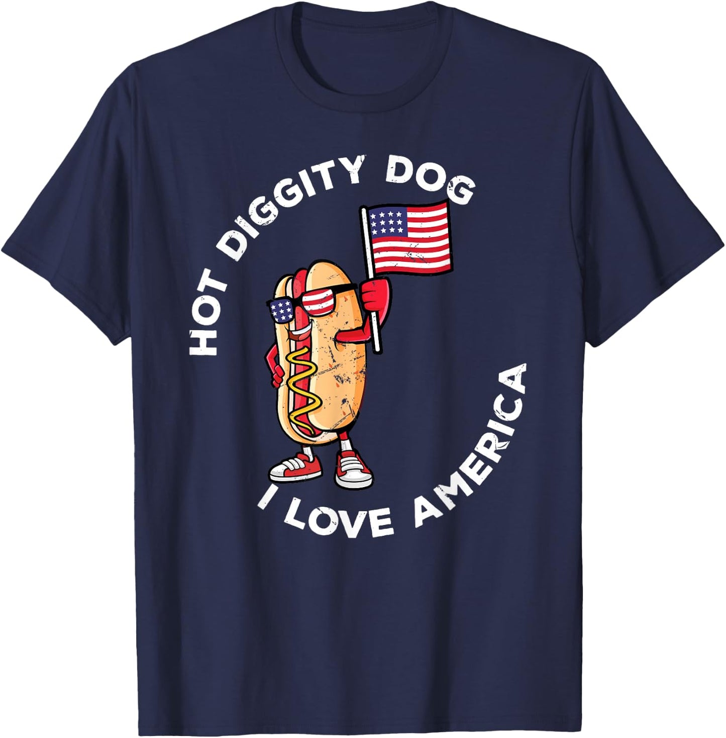 Hot Diggity Dog July 4th America Patriotic Picnic USA Funny T-Shirt - T-Shirt | Navy