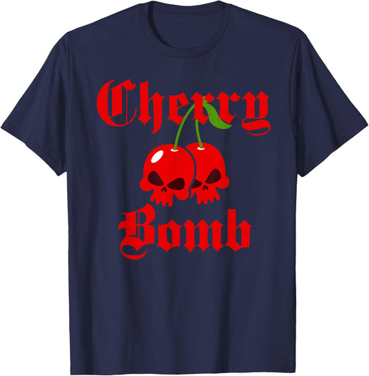 Old English Cherry Bomb Skulls T-Shirt - T-Shirt | Navy