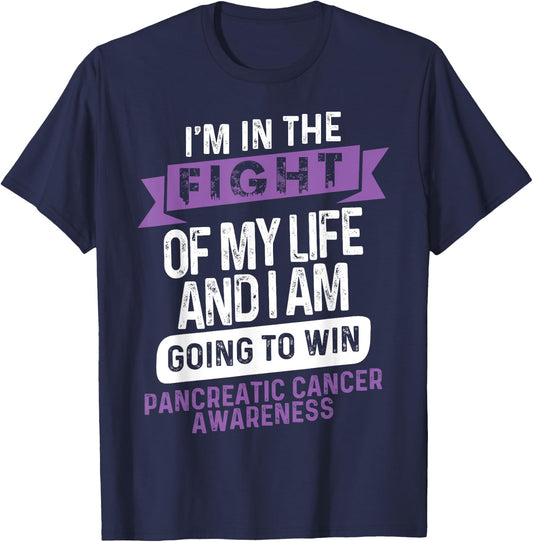 Fight to Win- Pancreatic Cancer Awareness Supporter Ribbon T-Shirt - T-Shirt | Navy