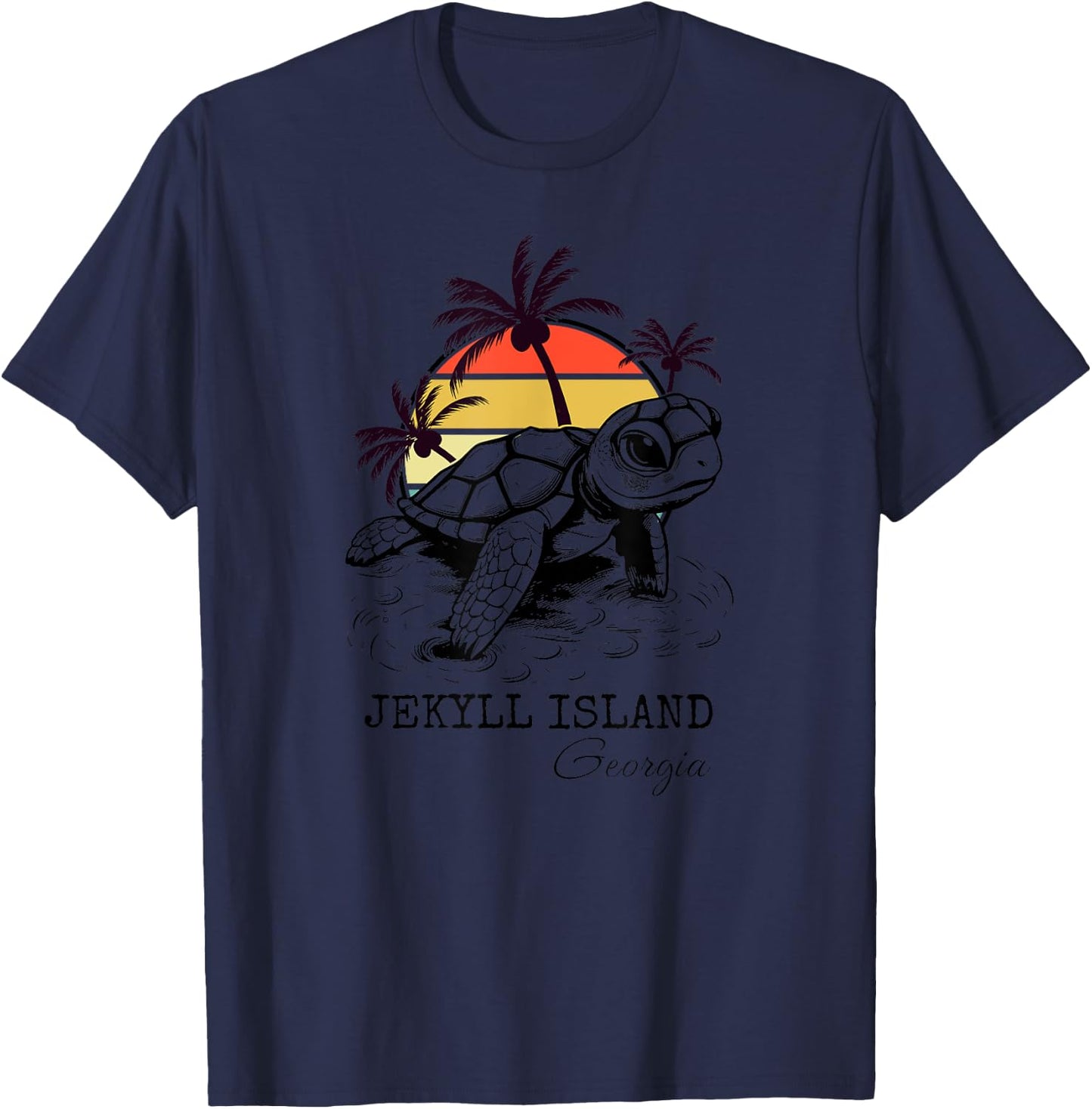 Jekyll Island Georgia Sea Turtle Preserve 70s Retro Style T-Shirt - T-Shirt | Navy
