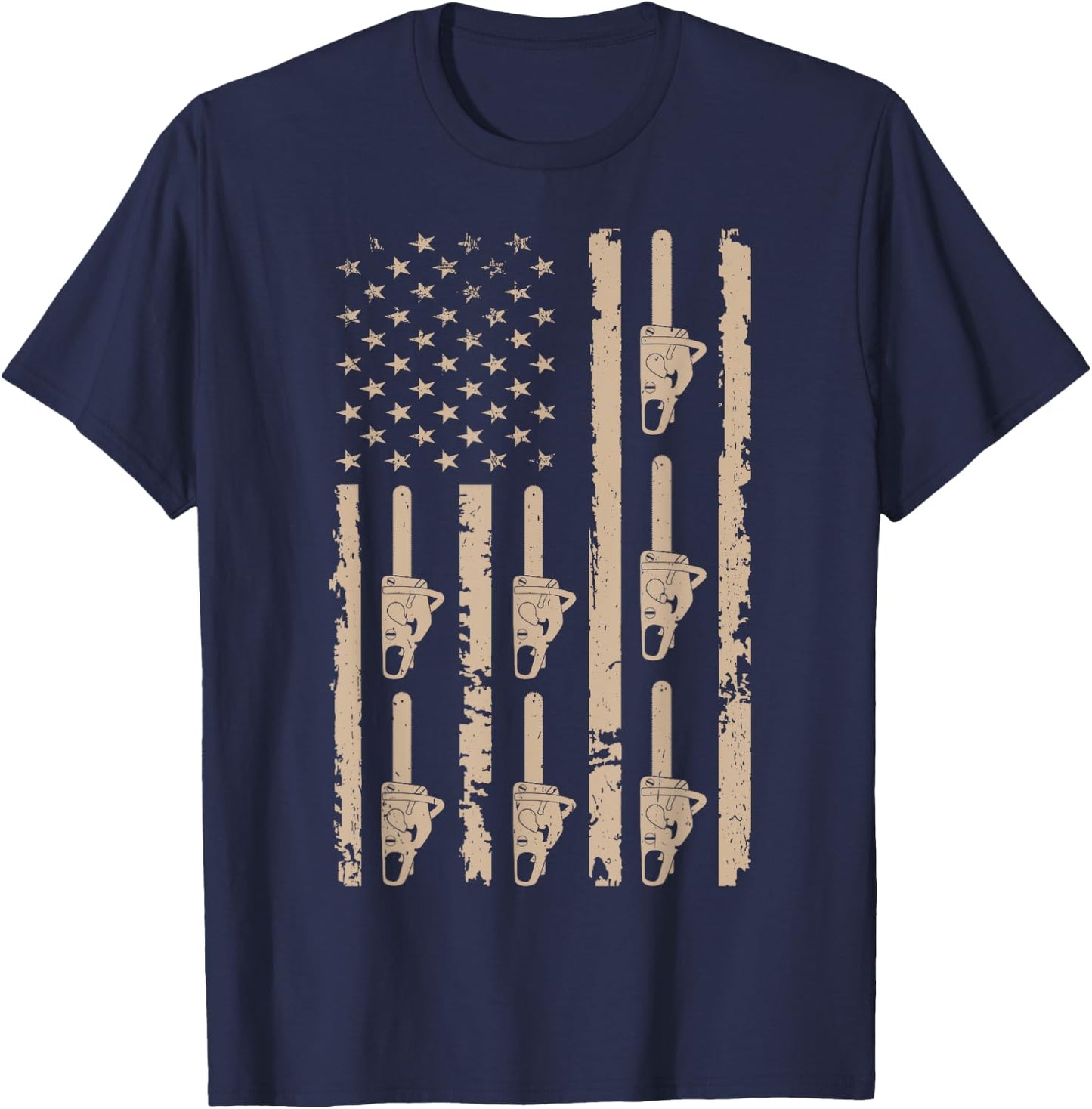 Lumberjack Chopping Woods Logger Lumber USA Flag Chainsaw Kids Men T-Shirt - T-Shirt | Navy